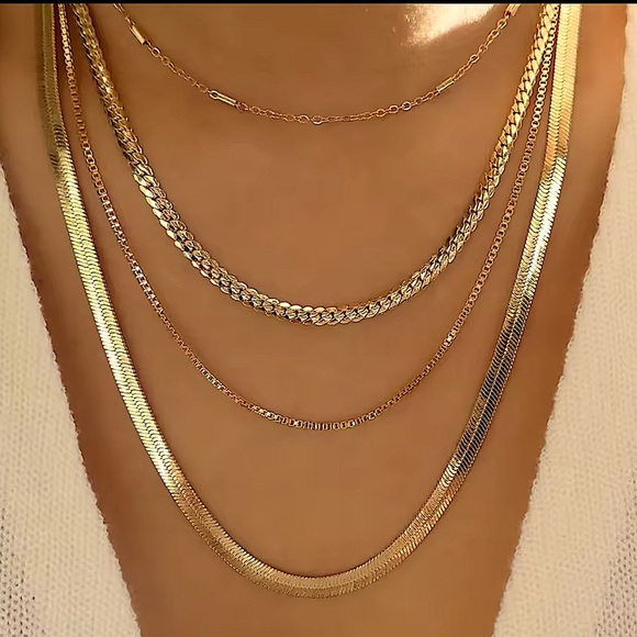 Gold stainless steel multi layer snake chain choker necklace statement